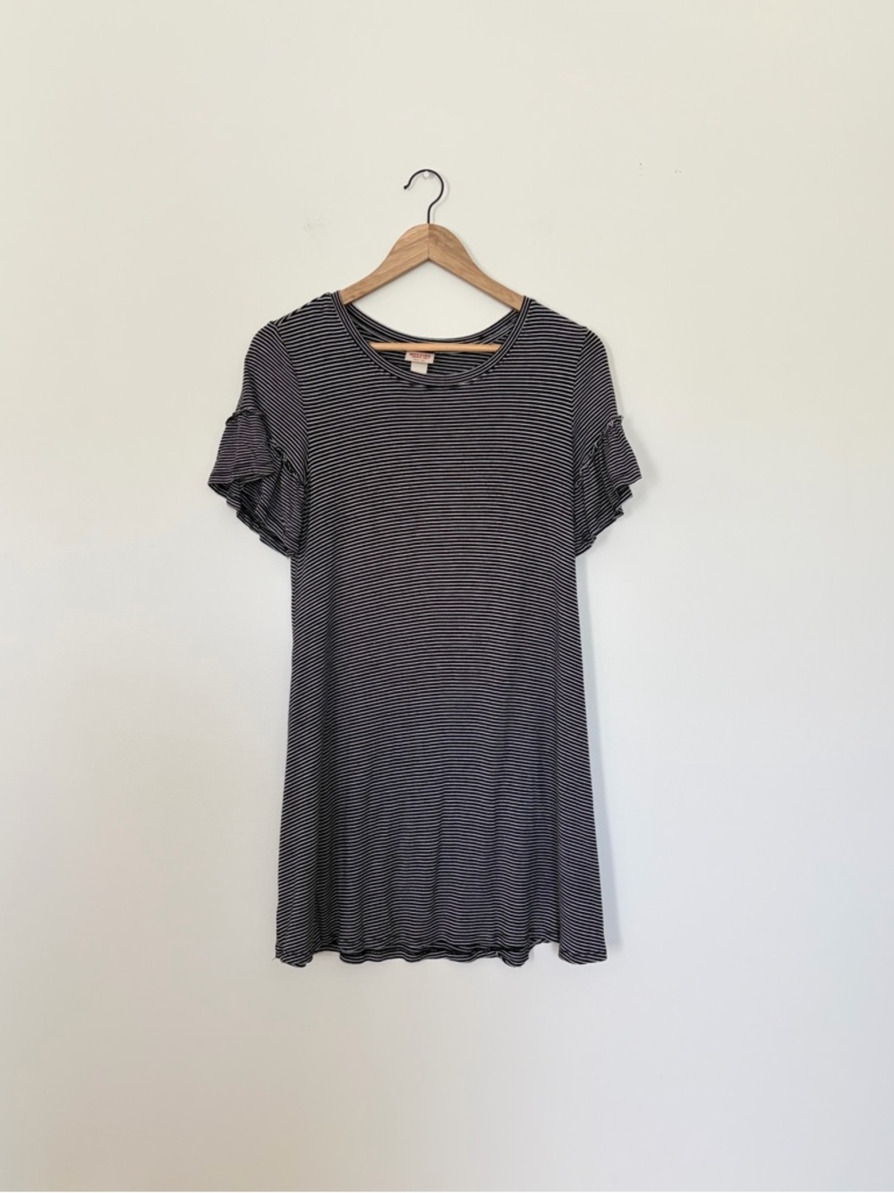 Mossimo Black & White Striped Ruffle Sleeve Swing Tee Dress
